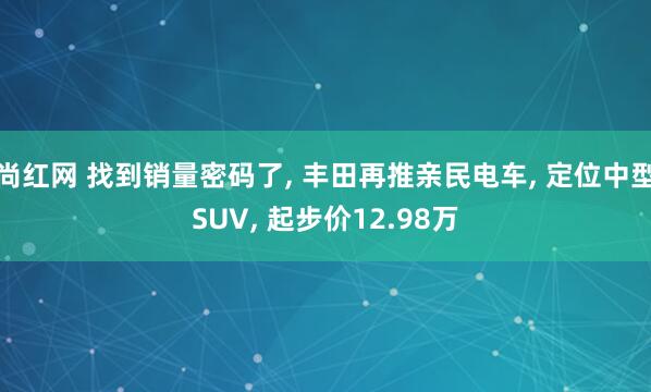 尚红网 找到销量密码了, 丰田再推亲民电车, 定位中型SUV, 起步价12.98万